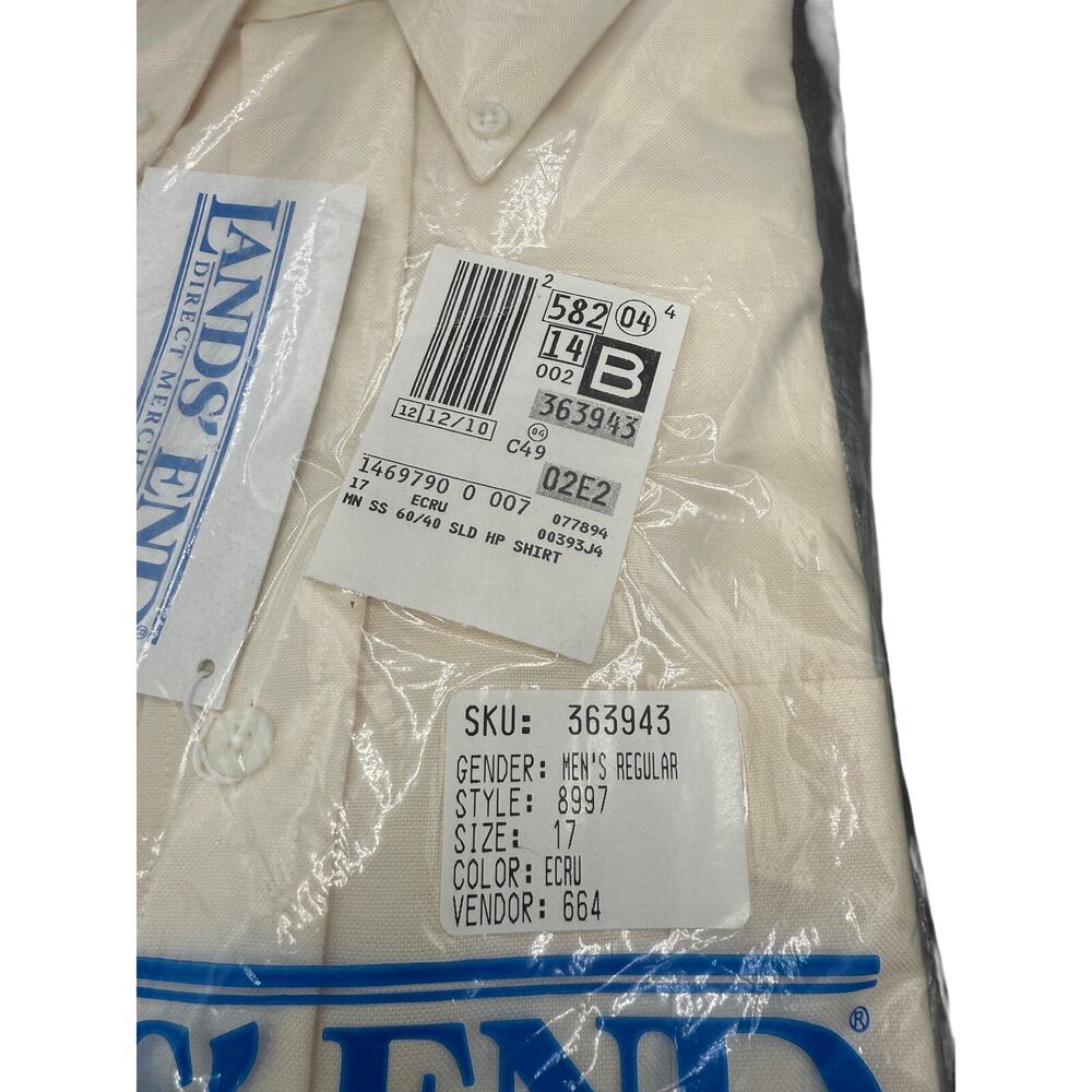👔 Lands’ End Men’s 17 Ecru Button Down Shirt Classic Preppy Cotton NWT - Picture 3 of 4